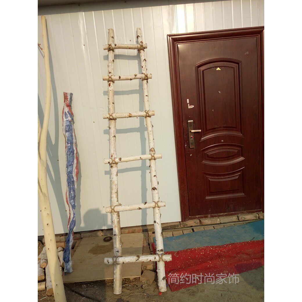 北欧白桦木梯子服装店橱窗装饰花园落地摆件影楼花艺拍摄道具包邮