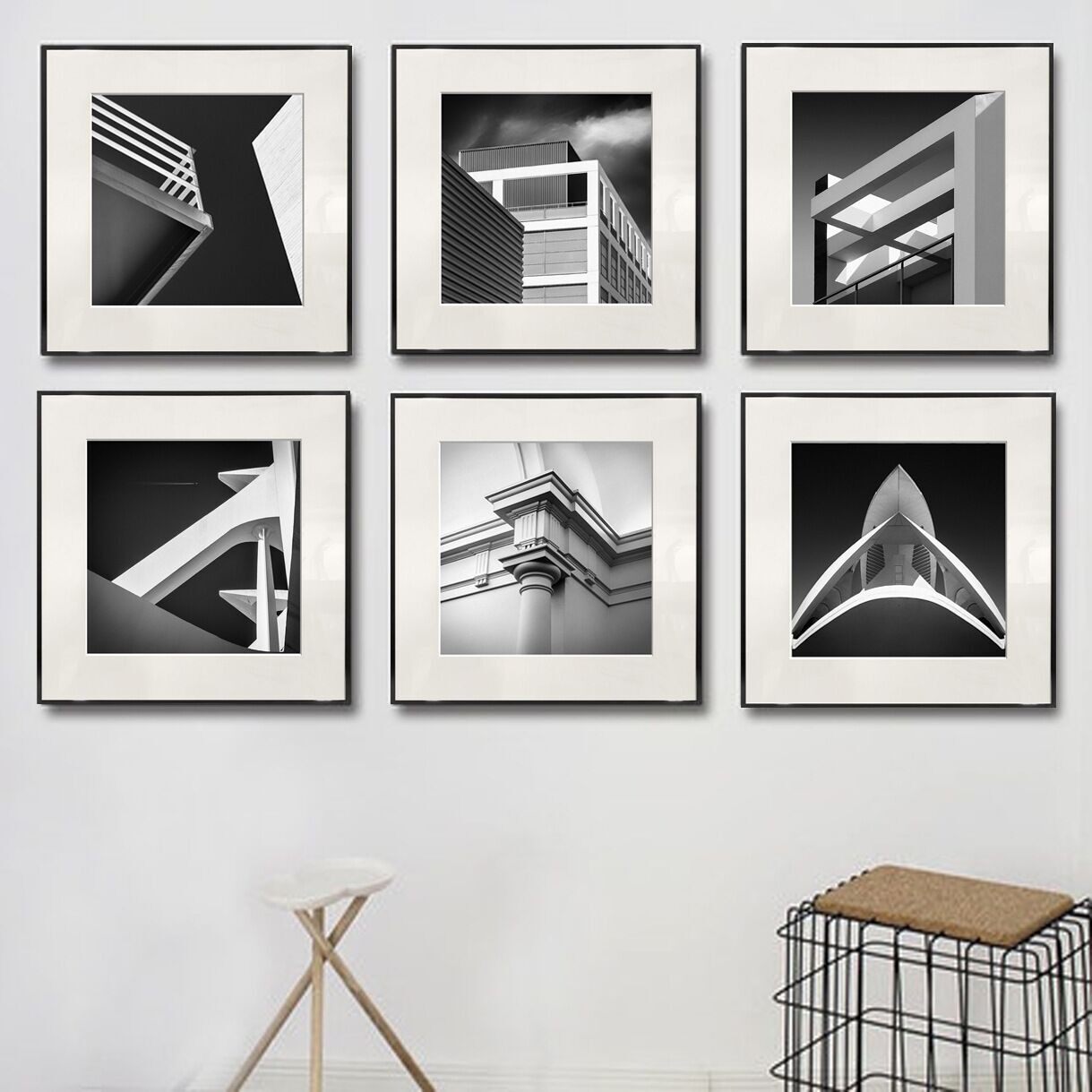 现代简约黑白建筑装饰画工业风办公室LOFT挂画北欧餐厅软装壁画