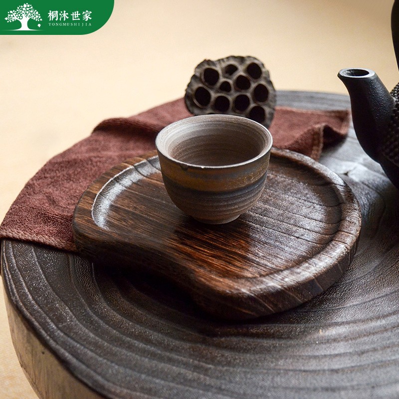 日式烧桐木实木托盘茶盘茶托半月造型水果盘木碟点心盘坚果蛋糕盘