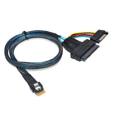 Slim SAS 4.0 SFF8654 4i 转SFF8639+15P电源 U.2 NVMe硬盘数据线