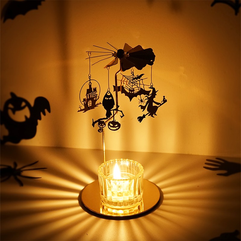 万圣节旋转烛台走马灯氛围感布置装饰Halloween香薰蜡烛摆件礼物