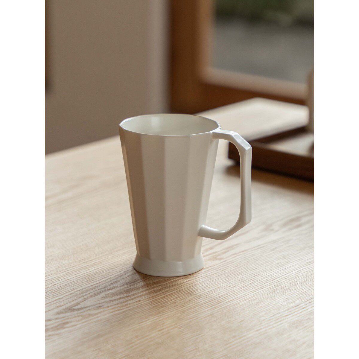 MUMO木墨 棱形把手杯 纯白德化白瓷啤酒杯简约咖啡杯马克杯大号杯