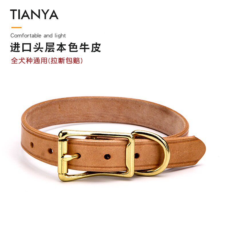 牛皮狗狗项圈小型犬泰迪中大型金毛拉不拉多脖套可调节宠物牵引绳