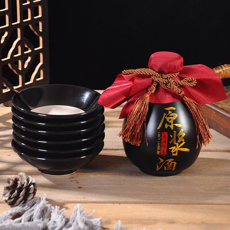 仿古酒碗粗陶土碗古代喝酒碗酒瓶套装小碗菜蒸碗火锅小料碗黑摔碗