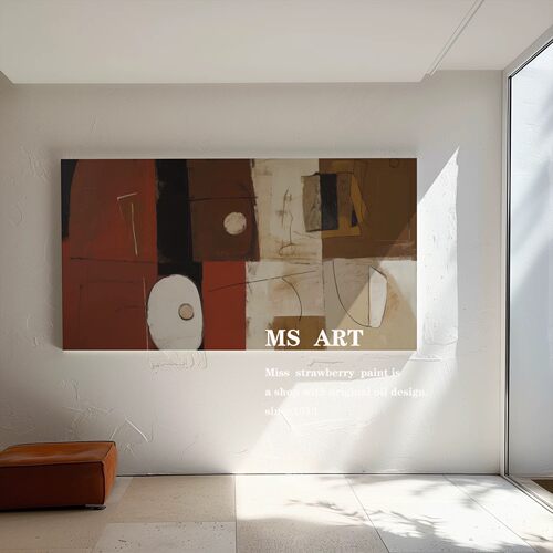 MS纯手绘油画|Serenade|侘寂极简抽象客厅玄关装饰画横板肌理挂画