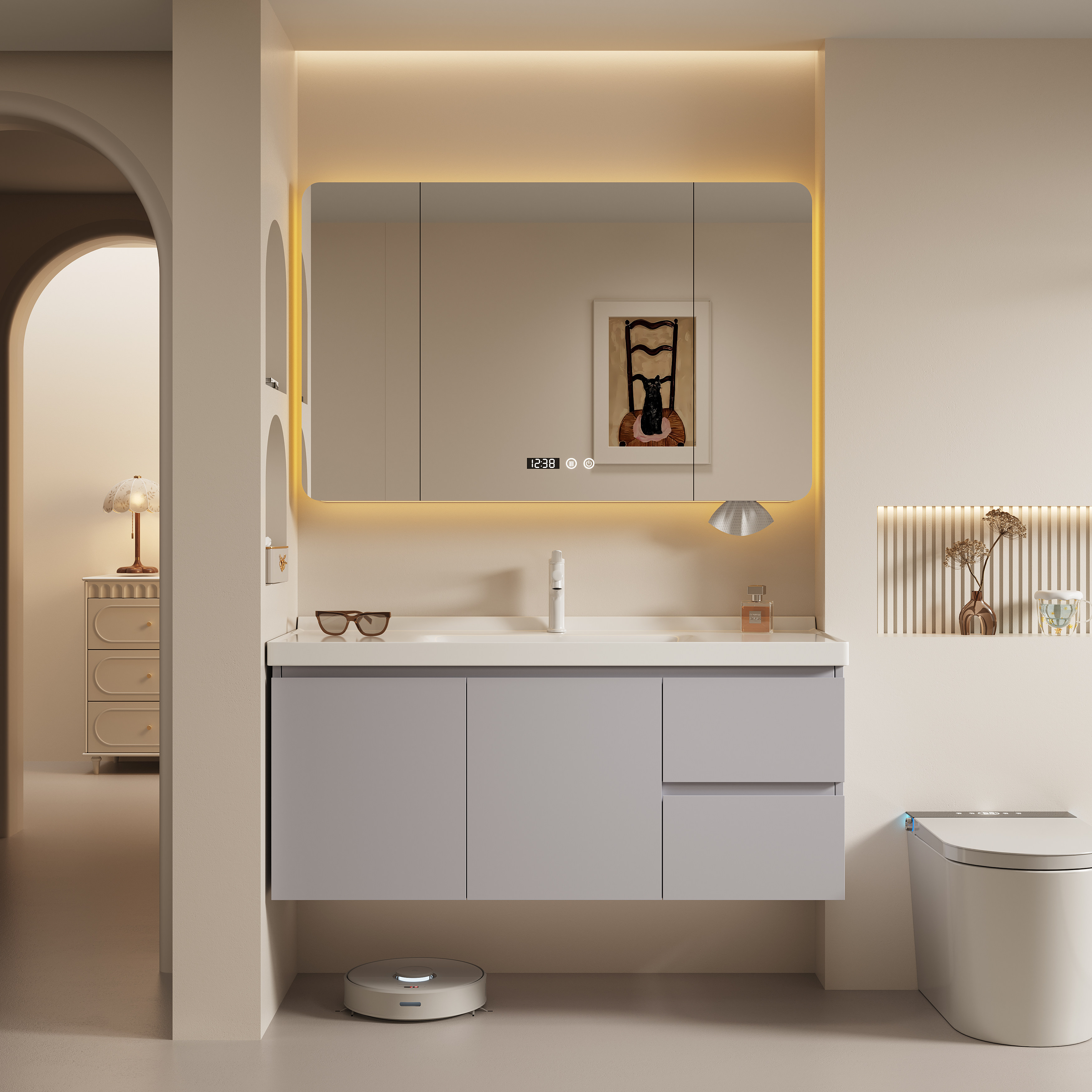 纯橡木烤漆浴室柜组合陶瓷一体盆化妆室挂墙式洗手盆洗脸盆洗漱台