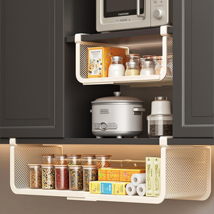 厨房置物架可伸缩悬挂分层调料挂架橱柜内吊柜下收纳下挂挂篮神器