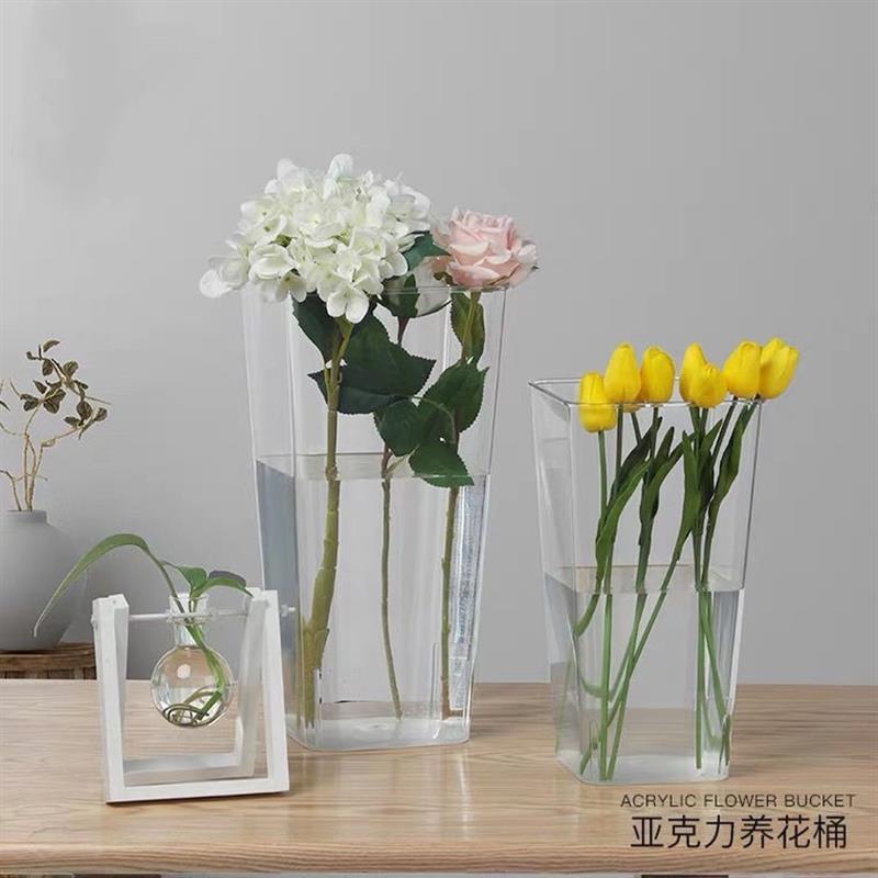 亚克力透明醒花桶花店专用家用鲜花养花桶塑料高桶装泡花插花用品