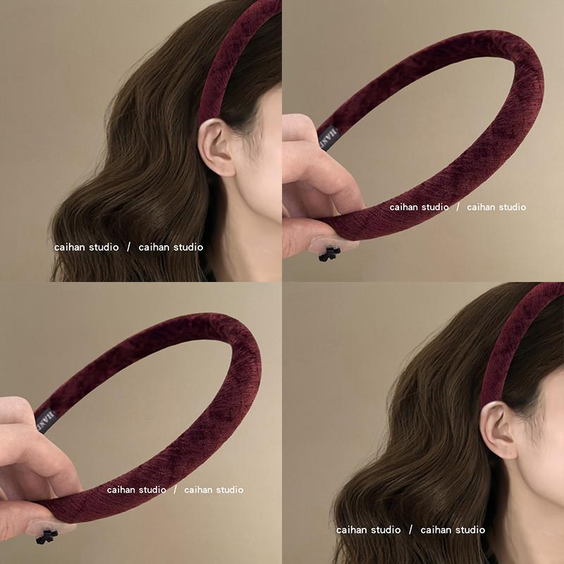 馥郁丝绒红~秋冬窄版细发箍女高级感气质海绵头箍高颅顶旅行发卡