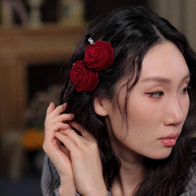 《刺玫瑰协会》小发卡碎发刘海发夹侧边夹前额新年红色玫瑰花夹子