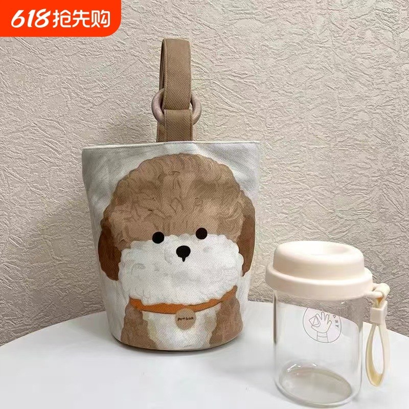 上班族便携手提袋帆布水桶包可爱水桶型手拎便当包宝妈外出手提包