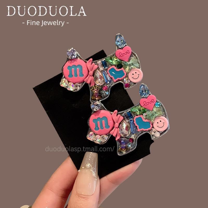 2025新款可爱水晶锆小狗发夹女韩系前额侧边刘海鸭嘴夹子头饰发卡