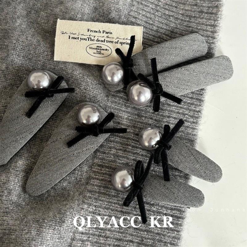 高智格雷系~灰色珍珠蝴蝶结发夹女高级感谬系侧边刘海夹旅行对夹