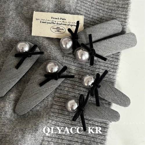 高智格雷系~灰色珍珠蝴蝶结发夹女高级感谬系侧边刘海夹旅行对夹