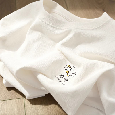 美式复古卡通印花短袖t恤女夏季新款宽松圆领学院风百搭上衣学生