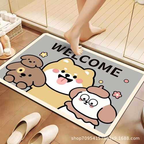 Reverb家用防水防滑卡通吸水脚垫硅藻耐脏长方形地垫卫生间泥浴室