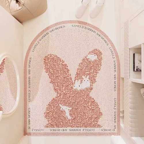 Mercado Libre粉色可兔裁剪入户门地垫丝圈玄关地毯玫瑰门垫子入