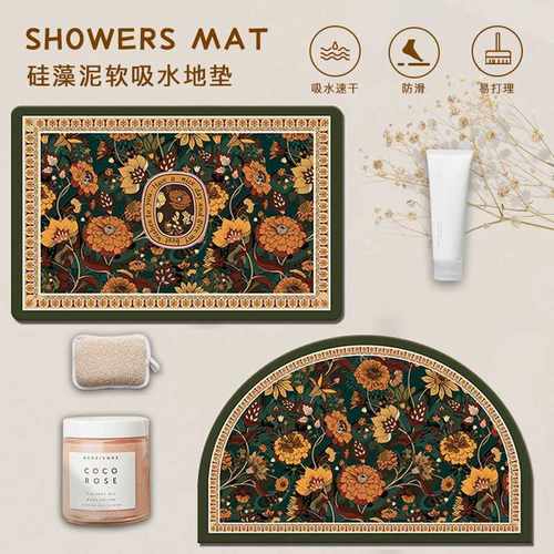 泥门地毯复古吸水地垫软垫厕所门口卫生间半圆垫硅藻浴室脚垫美式