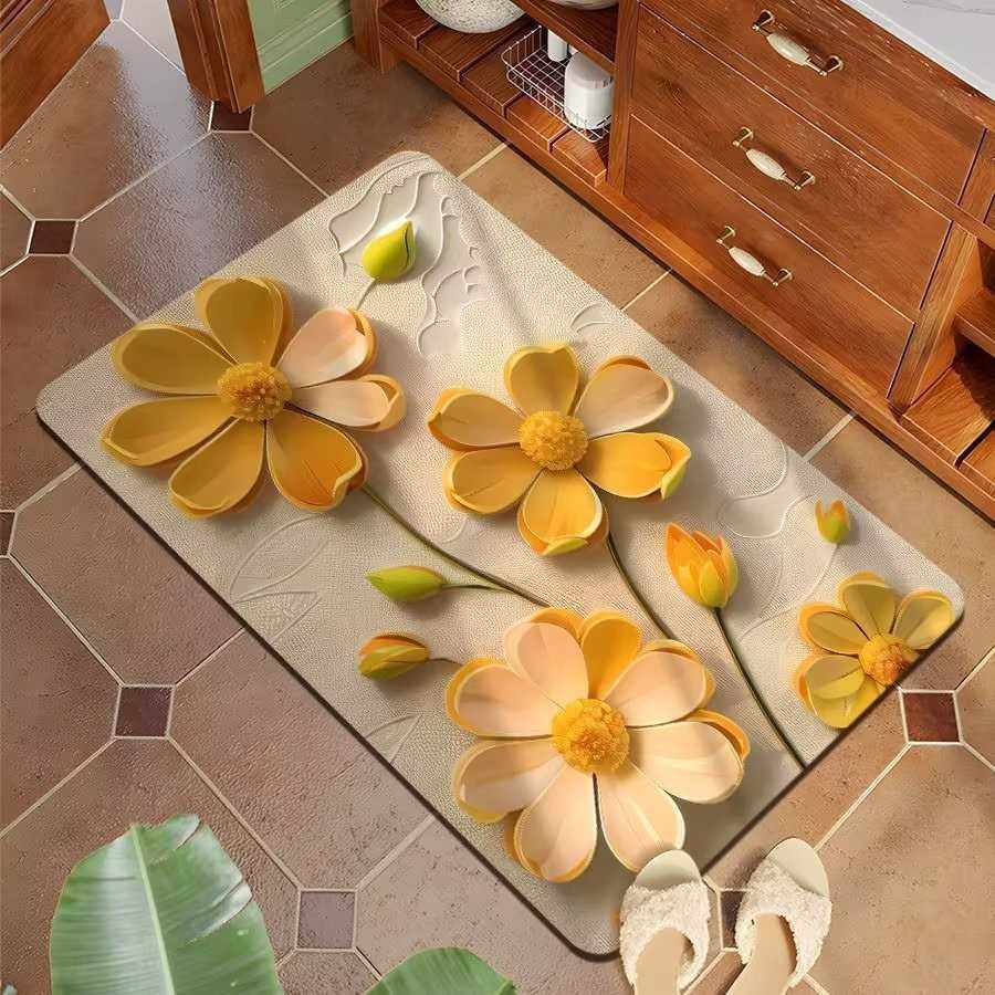 Rakuten花卉卫浴泥地3D跨境速干吸水立体家用加厚垫脚垫硅藻垫子