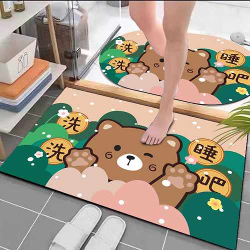 东南亚厕所浴室软垫玄关吸水泥卡通硅藻地垫脚垫小熊门口进防滑卫