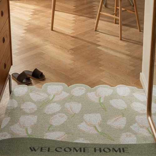 北欧裁剪防滑垫进门复古丝圈法式入户门地垫家用可脚垫除尘花朵耐
