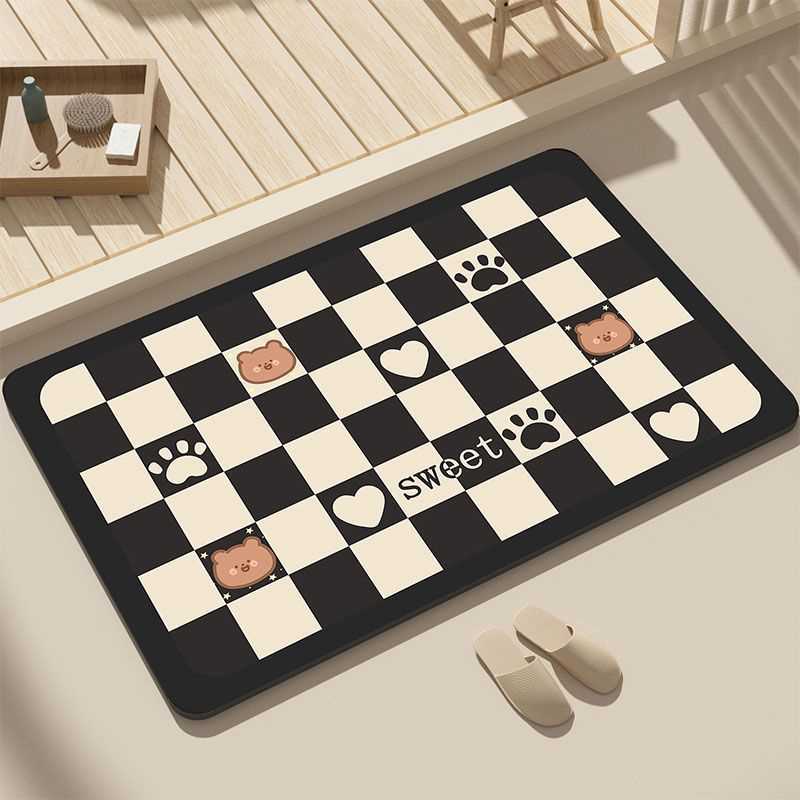 PriceMinister卫生间地垫防滑黑白易浴室泥打理垫脚垫格速干吸水