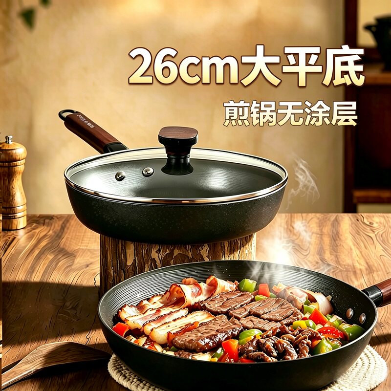 金嫂子大平底煎锅26cm无涂层煎牛排鸡蛋汉堡电磁炉专用小锅家用