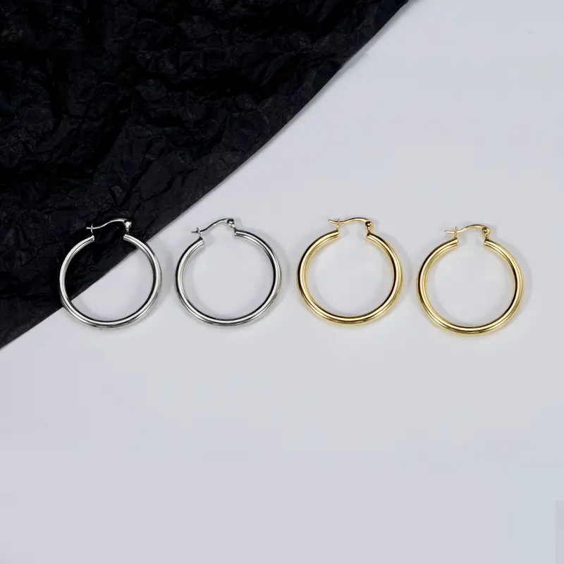 s925银欧美个性百搭空心管耳环粗细耳圈月牙耳扣2022新款潮