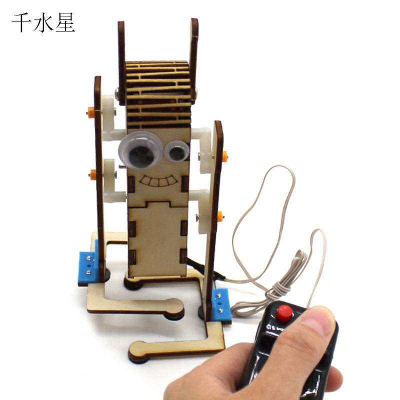 DIY线控大眼睛机器人(木质) 电动遥控教具 科技小制作机器人diy