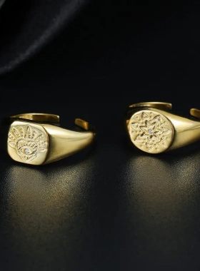 s925银欧美ins风图案戒指女复古金属感个性时尚指环指戒潮