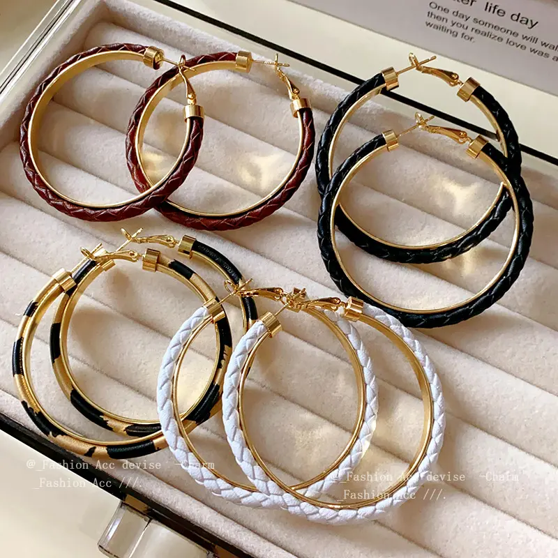 银针皮革麻花圆环耳圈高级感夸张气质耳环个性时尚新款耳饰女