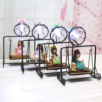 可爱卡通姑娘夜灯荡秋千树脂家居饰品摆件kka杂货礼物