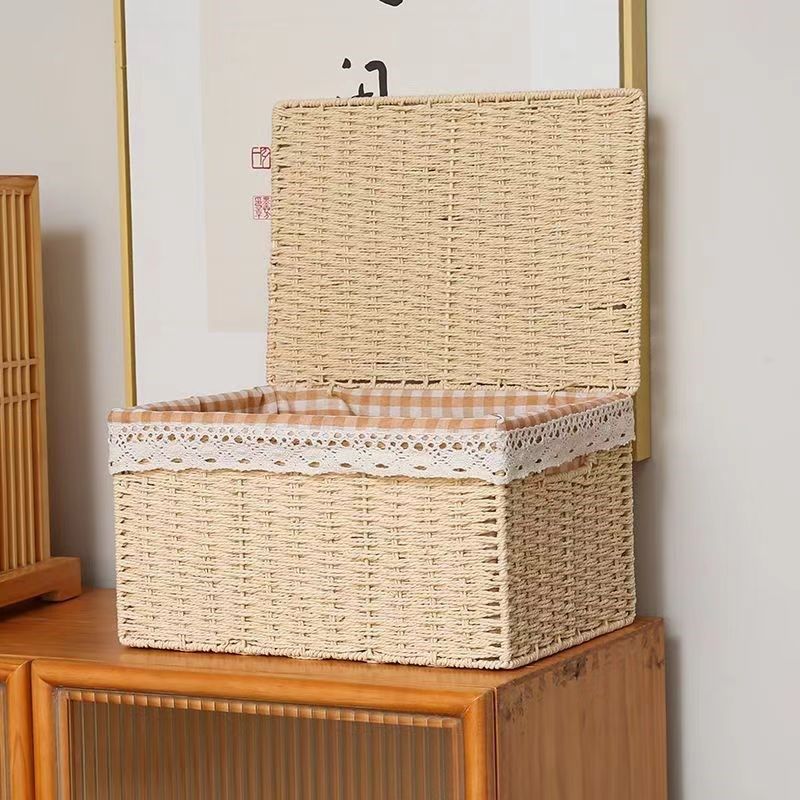 带盖收纳筐手工编织收纳篮杂物玩具F收纳筐衣帽架收纳整理箱杂物