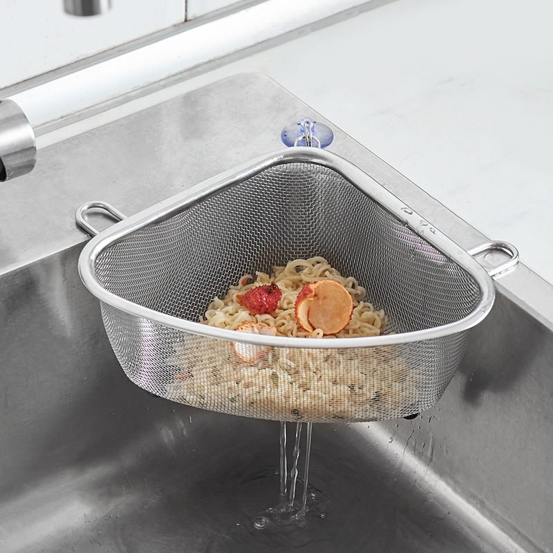 不锈钢水槽三角沥水网剩菜神器厨房置物架转角多S功能抹布架收纳