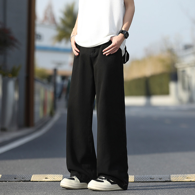 fzso男女长裤拖地牛仔裤纯色复古公版港风宽松直筒裤子工装休闲裤