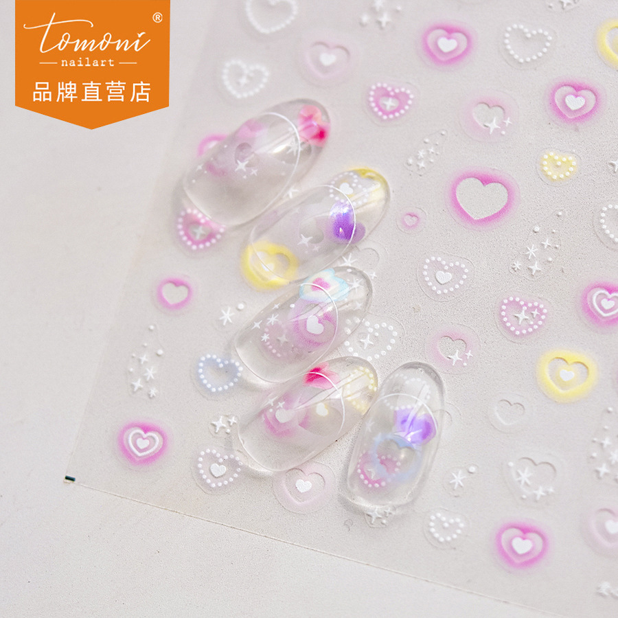 tomoni薄韧美甲贴纸爆款复古指甲贴工厂日系爱心闪闪贴纸3903