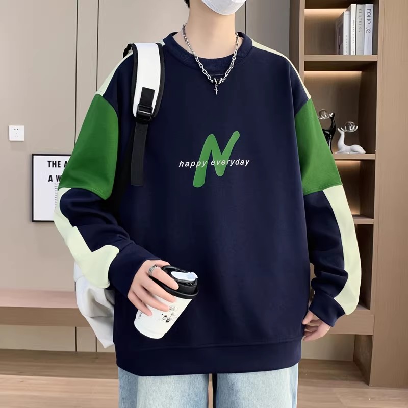 春秋季圆领卫衣男孩12-15岁初中学生长袖t恤青少年大童套头打底衫