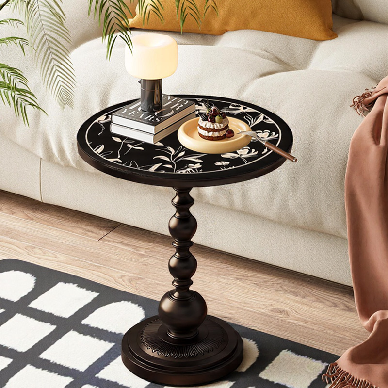 中古风圆桌覆古客厅小边几沙发边柜轻奢茶几创意床头柜置物架法式