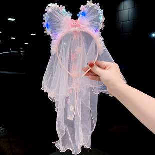 儿童发光发卡女童头纱彩灯发箍宝宝带灯闪光头箍头饰公主超仙发饰