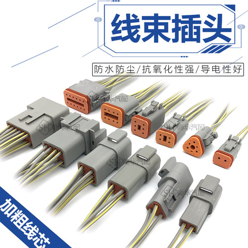 德驰型汽车线束插头公母接插件对接2P防水连接器DT04/06接线端子