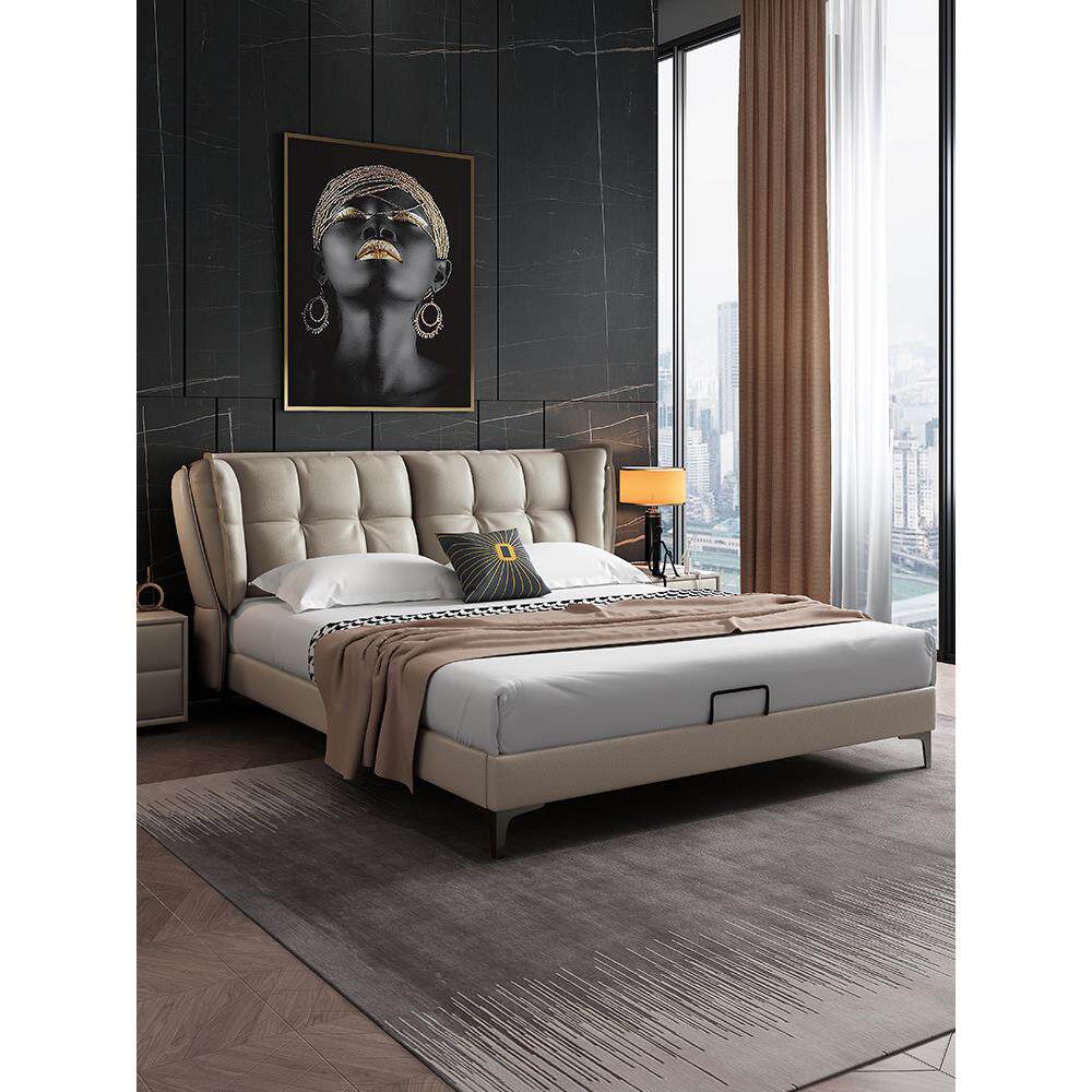 真皮床现代简约高端大气轻奢主卧2米x2米大床双人婚床软包储物床