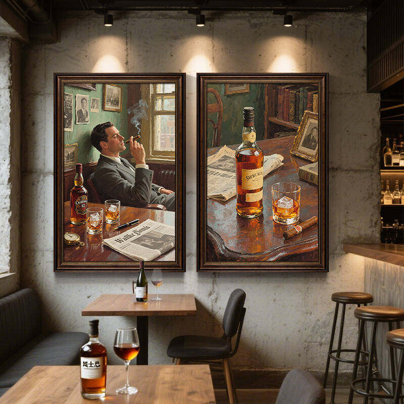 威士忌雪茄酒吧台壁画工业风KTV夜店背景墙挂画饭店墙面装饰画