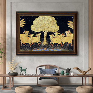 中古风印度文化客厅装饰画瑜伽健身店墙上壁画东南亚餐厅饭店挂画