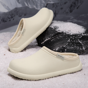 越南乳胶加绒厚底勃肯鞋女防水棉拖鞋女冬季踩屎感包头拖