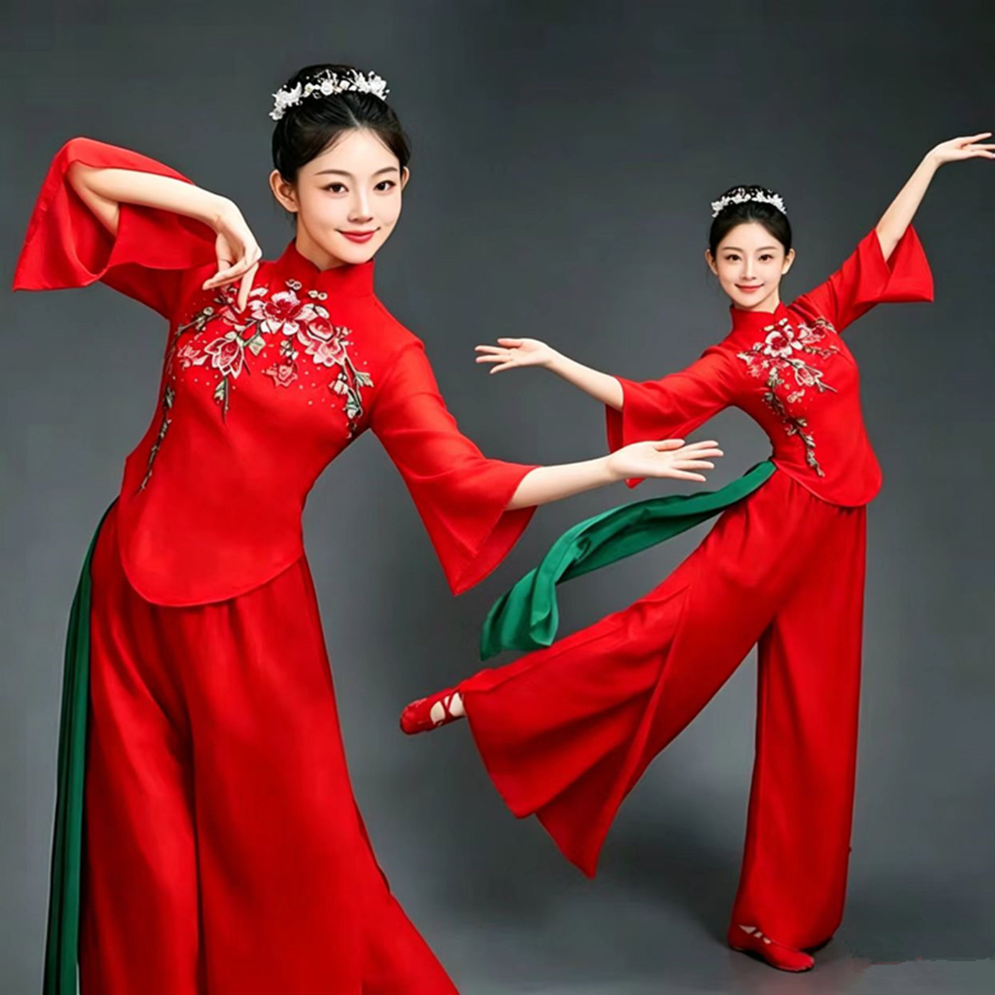 古典舞舞蹈服红色秧歌服扇子舞广场舞服装古风民族装