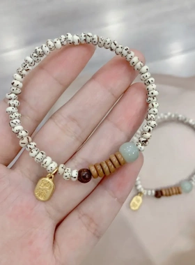 星月菩提子搭配和田玉橄榄核隔片单圈手链mini小珠子星月手串配饰