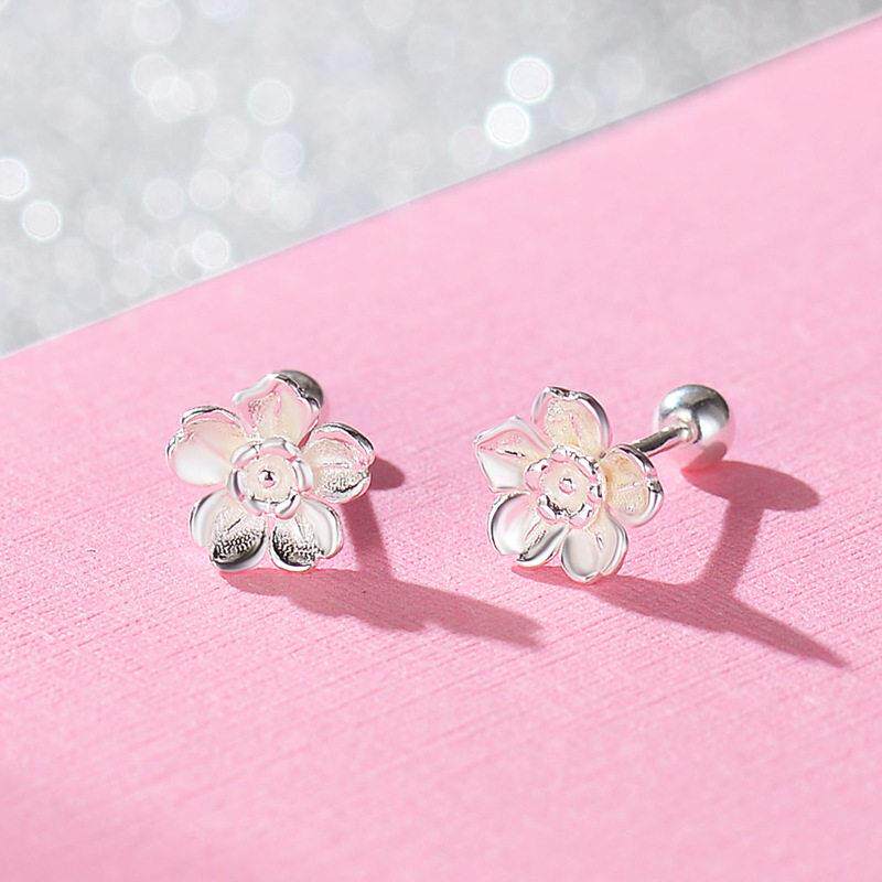 s99纯银清新钉甜美C00444小花朵拧螺通丝耳骨钉耳蜗饰品女款耳9环