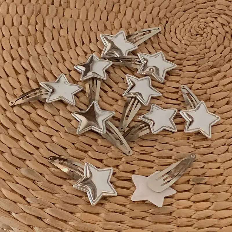 银光闪闪鸭嘴夹~银色星星亚y2比k风发夹甜酷辣妹五角星刘海夹边夹