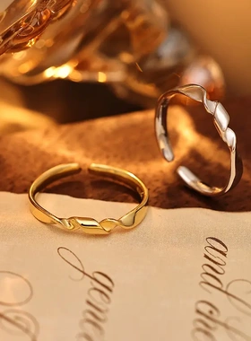 s925银日系几何纽带戒指女不规则纽面设计时尚单品指环指戒