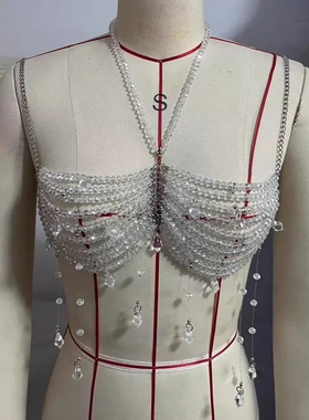 q5045y胸链 jewel bra beed bra hain 透明身体链上衣背心